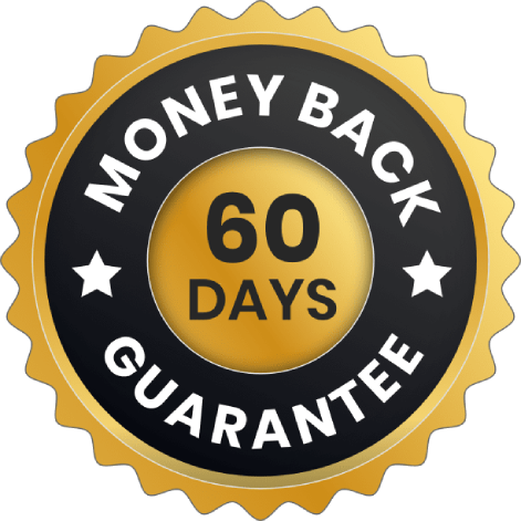 60 day money back guarantee seal showing purchase protection and refund policy assurance